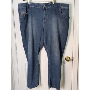 Lane Bryant Embroidered Studded Jeans Womens 28 Blue Denim Button Zip Stretch